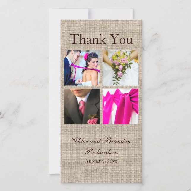 Colagem Burlap Obrigado Cartão com fotos (Frente)