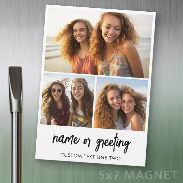 Colagem de 3 Fotos com Texto Manuscrito - Ímã de G (Photo Magnet - 5x7 size)