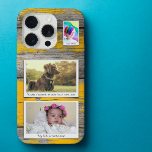 Colagem de 3 Fotos Rústica em Tábuas Amarelas