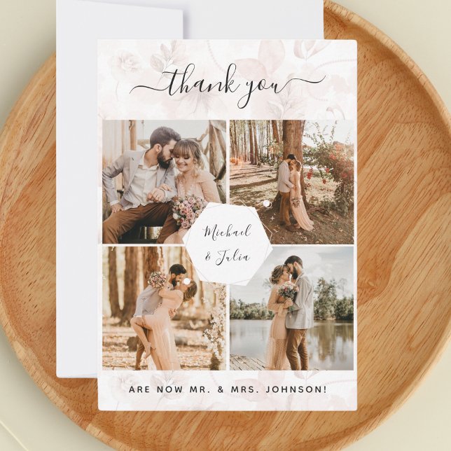 Colagem de 4 Fotos Agradecimento de Casamento Flor (Criador carregado)