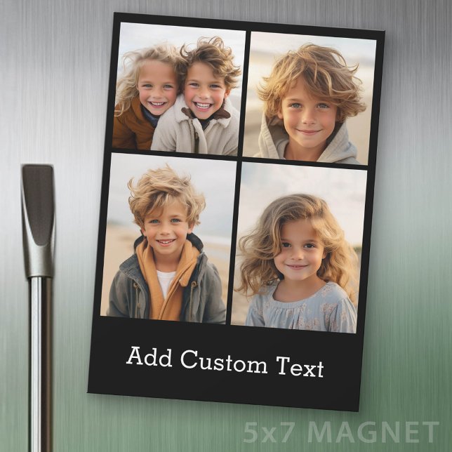 Colagem de 4 Fotos - Magneto Preto com Texto Branc (Photo Magnet Sheet - 5 inches x 7 inches)