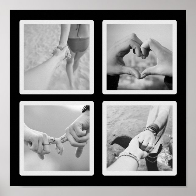 Colagem de 4 Fotos Quadradas em Poster Preto e Bra (Frente)