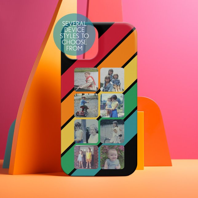 Colagem de 8 fotos com faixas inspiradas nos retra (Personalized Phone case with photos and retro stripes)