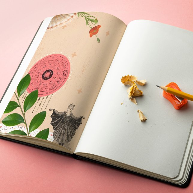 Colagem de Artesanatos divertida Papel Scrapbook d (5.5x8.5in Half Letter Junk Art Journal Paper, cool collage design leaf branch poppy astrology beige)