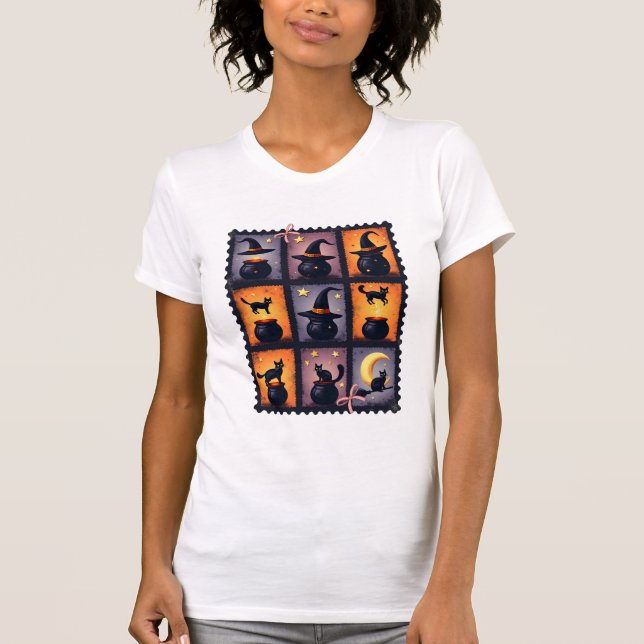Colagem de Carimbo do Halloween - T-Shirt (Frente)