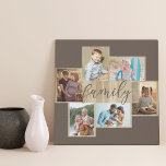 Colagem de Fotografias Familiares Castanho de Grão<br><div class="desc">Colagem de fotos da família com 6 de suas fotos favoritas, caligrafia e estrutura de aparência de madeira clara. O modelo de foto está pronto para que você adicione suas fotos, que são exibidas em formatos paisagem e retrato. A cor de fundo e a palavra "família" são castanhos coloridos e...</div>