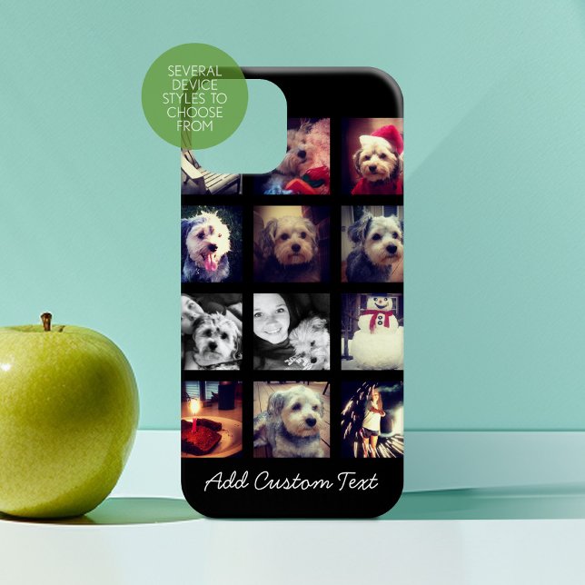 Colagem de Fotos 12 Quadrados com Fundo Preto (Personalized Phone Case with Custom Photos and Text)