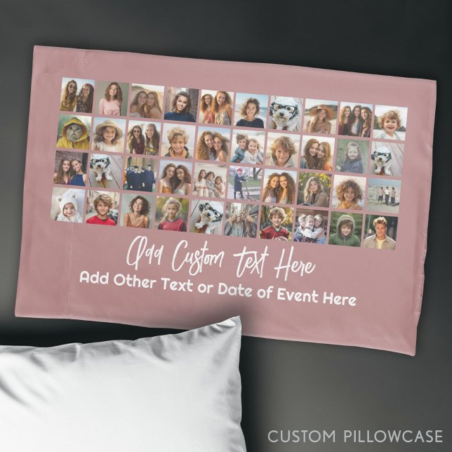 Colagem de Fotos 40 - 4 Linhas 10 Colunas - Texto  (Custom Photo Collage Pillowcase)