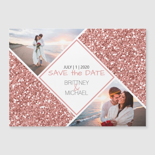 Colagem de Fotos com Glitter Dourado Rosa (Frente)