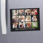 Colagem de Fotos da Família - Escolha seu ímã colo<br><div class="desc">Fotos da família de colagem de fotos simples moderna e minimalista 12 com a placa de magneto do refrigerador de nomes - Preto e Branco ou Escolha sua cor de fundo</div>