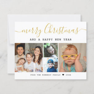 Colagem de Fotos da Família Feliz Natal 5 Dourado 