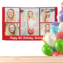 Colagem de Fotos de Aniversário Feliz Vermelho Mod