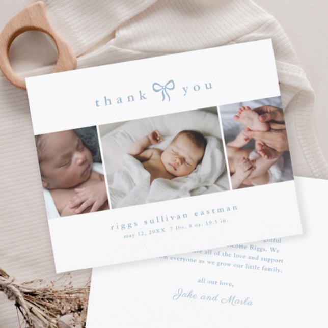 Colagem de Fotos de Bebê Menino com Laço Simples (Simple bow baby boy photo Budget thank you cards.)