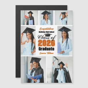 Colagem de Fotos de Formatura Laranja 2026 Ímã Car