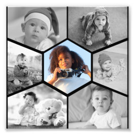 Colagem de Fotos de Hexágono Preto e Branco