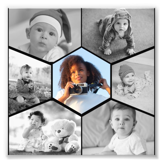Colagem de Fotos de Hexágono Preto e Branco (Frente)