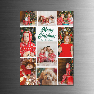 Colagem de Fotos de Natal Carta Ímã Script Verde