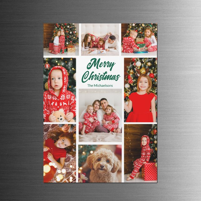 Colagem de Fotos de Natal Carta Ímã Script Verde (Criador carregado)