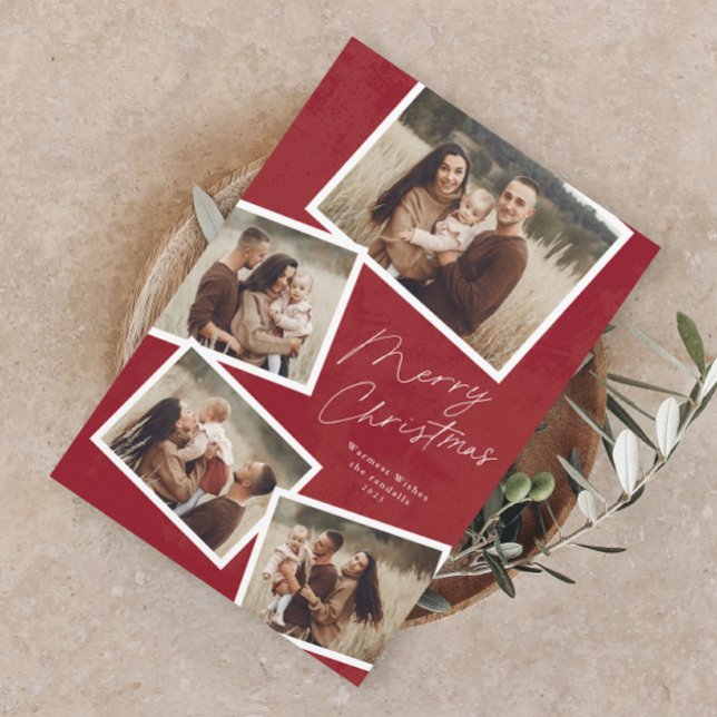 Colagem de Fotos de Natal com Roteiro Moderno  (Modern Script 4 Photo Collage Christmas Holiday Magnetic Card)