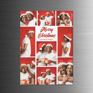 Colagem de Fotos de Natal em Ímã de Cartão Vermelh