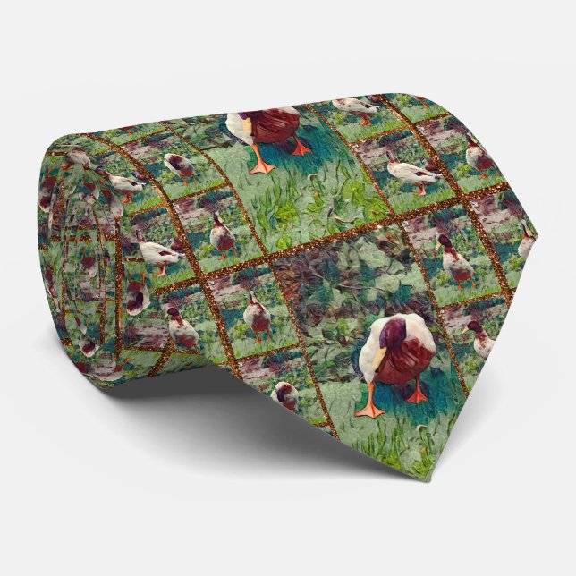 Colagem de Fotos de Pato Bordado, Gravata de Pesco (Rolled)