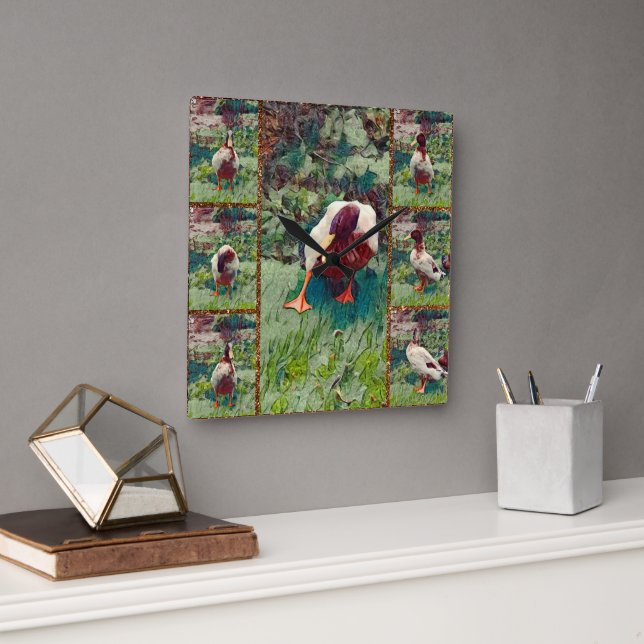 Colagem de Fotos de Pato Bordado, Relógio de Pared (Escritório)