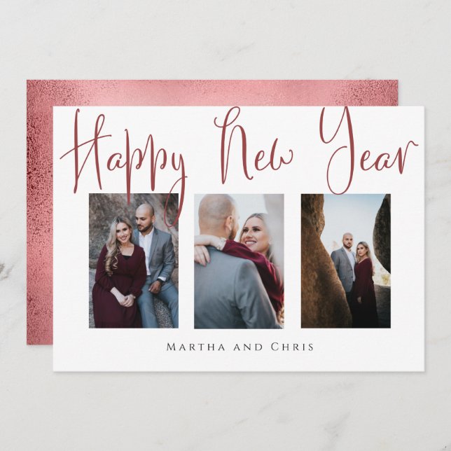 Colagem de Fotos Dourada do Rosa Elegante (Frente/Verso)