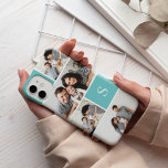 Colagem de Fotos e Monograma do Aqua Colorblock<br><div class="desc">A capa de telefone de colagem de fotos em quadrinhos apresenta cinco de suas fotos favoritas em um layout remendado com quadrados aqua turquesa contrastantes. Personalize com seu monograma inicial de solteiro em letras brancas clássicas.</div>