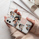 Colagem de Fotos e Monograma do Colorblock<br><div class="desc">A capa de telefone de colagem de fotos em quadrinhos apresenta cinco de suas fotos favoritas em um layout remendado com quadrados rosa-pincelados contrastantes. Personalize com seu monograma inicial de solteiro em branco.</div>