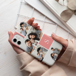 Colagem de Fotos e Monograma do Coral Colorblock<br><div class="desc">A capa de telefone de colagem de fotos em quadrinhos apresenta cinco de suas fotos favoritas em um layout remendado com quadrados rosa-coral contrastantes. Personalize com seu monograma inicial de solteiro em letras brancas clássicas.</div>