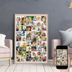 Colagem de Fotos em Grid com 54 Imagens em Poster
