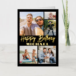 Colagem de Fotos Feliz Aniversário Moderno Preto 5