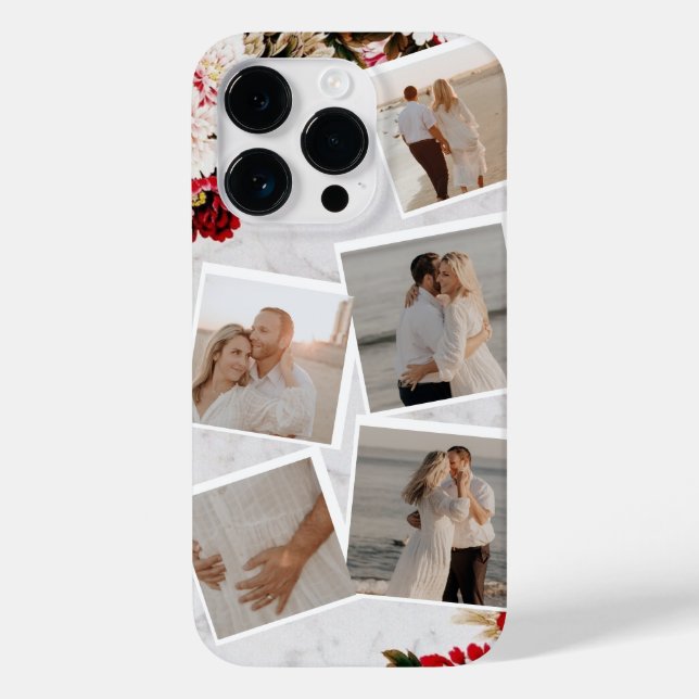 Colagem de Fotos Mínima Floral Iphone 14 Case (Verso)