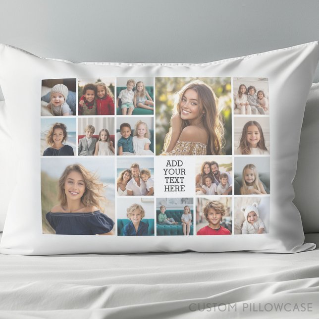 Colagem de Fotos Personalizada 17 - Texto Branco P (Create Your Own Photo Collage Pillowcase)