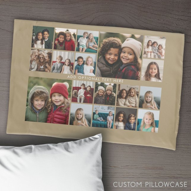 Colagem de Fotos Personalizada 18 - bege - texto b (Create Your Own Photo Collage Pillowcase)