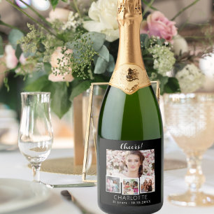 Colagem de fotos pretas e pretas de aniversário an