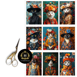 Colagem de Gato Papel Tecido de Decoupage de Diári