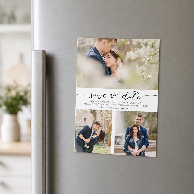 Colagem de Letras à Mão Ímã de Salve a Data (Pick the best pictures from your engagement shoot or your favorite pictures for this save the date.)