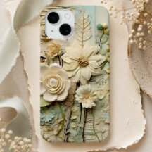 Colagem de Mídia Mista Floral Creme Vintage