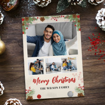 Colagem de Quatro Fotos Desenhadas à Mão Feliz Nat