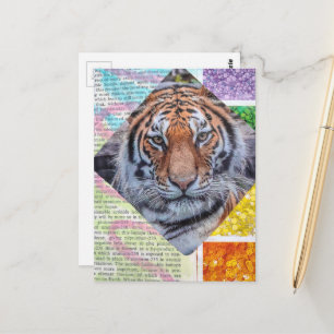 Colagem de Tigre Colorido em Cartão Postal