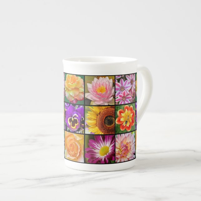 Colagem floral colorida com caneca de porcelana (Frente Esquerda)