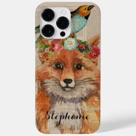 Colagem Floral de Raposa em Aquarela com Nome Pers