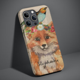 Colagem Floral de Raposa em Aquarela Nome Personal