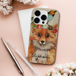 Colagem Floral de Raposa em Aquarela Nome Personal