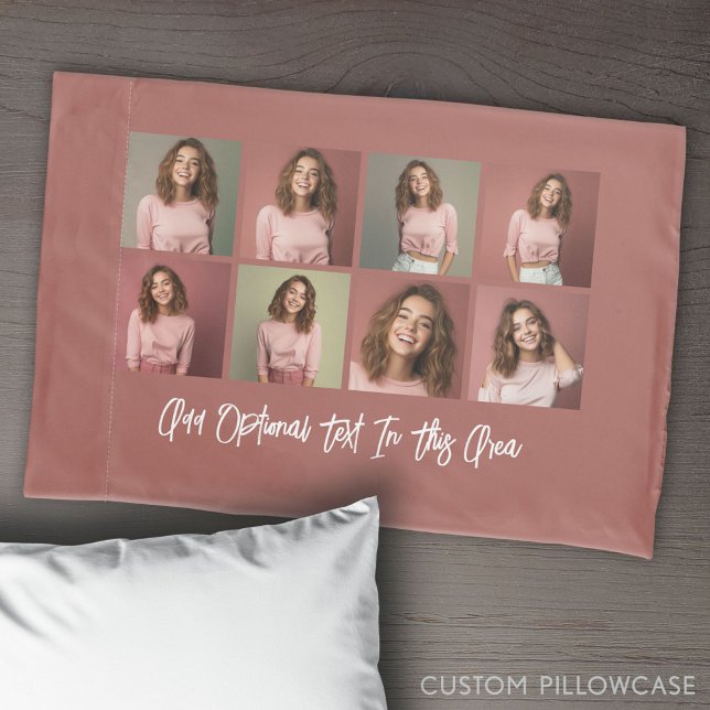 Colagem Moderna Mínima de 8 Fotos em Grade - Rosa (Create Your Own Photo Collage Pillowcase)