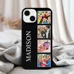 Colagem Personalizada de Fotos da Família em Preto<br><div class="desc">Crie sua própria colagem personalizada de 4 fotos,  capa de telefone com suas imagens personalizadas em um simples fundo preto moderno. O rosto da capa de telefone também apresenta seu nome. Adicione suas fotos,  designs ou trabalhos de arte favoritos para criar algo realmente único.</div>