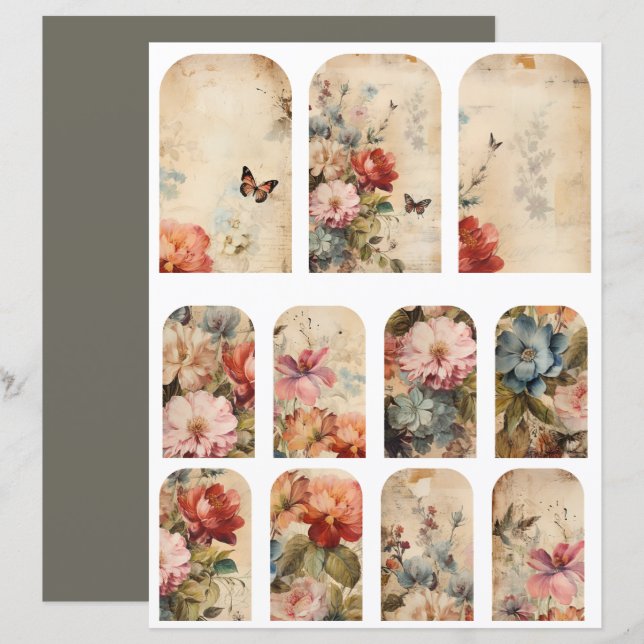 Colagem Vintage de Flores 2 (Frente/Verso)