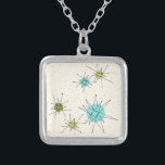 Colar atômica icónica de Starbursts<br><div class="desc">Este teste padrão atômico icónico da colar de Starbursts caracteriza starbursts atômicos icónicos. Isso é direito! A velha escola, o fundo colorido de creme com salpicos do ouro é o contexto perfeito para a turquesa vibrante, o aipo reconfortante, e os círculos coloridos do verde kitschy da pera. Os pontos da...</div>