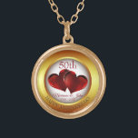 Colar Banhado A Ouro Anel ouro E Corações Vermelhos<br><div class="desc">Anel de ouro elegante e bonito e corações vermelhos escuros</div>